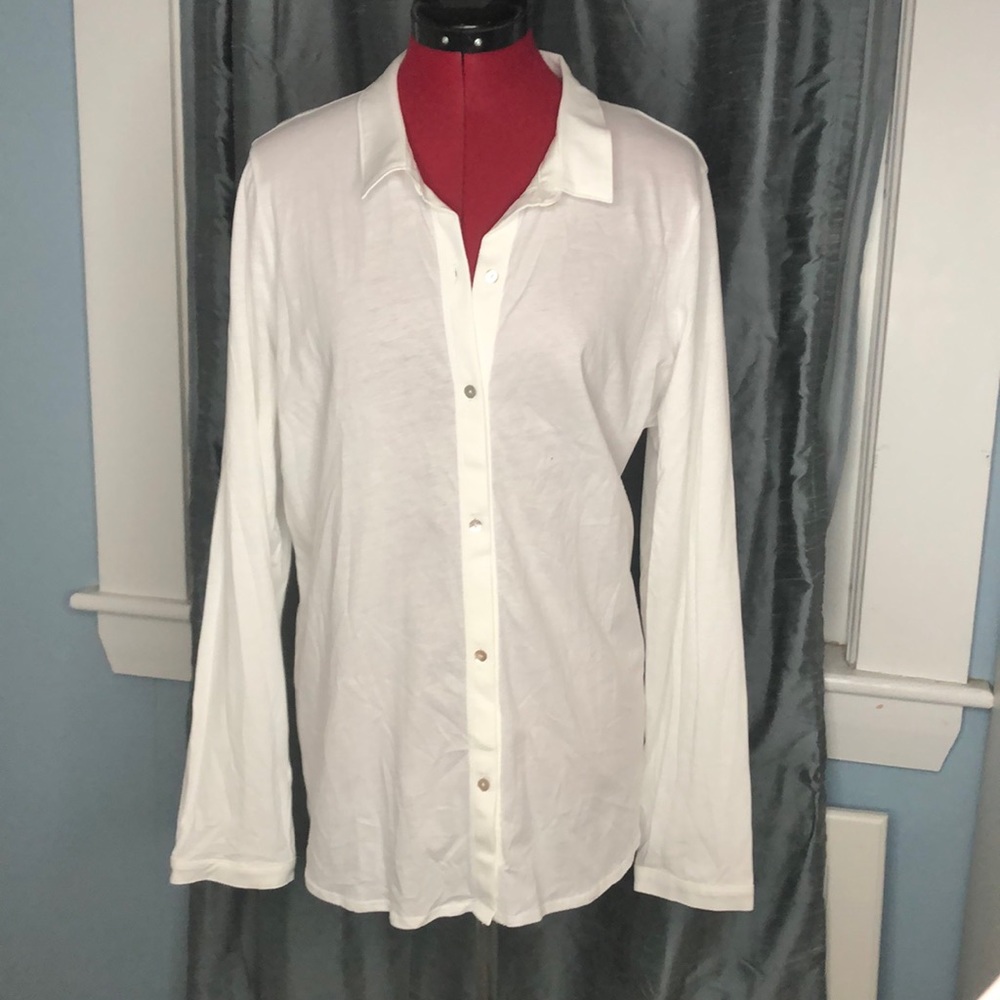 Eileen Fisher Organic Jersey Cream Button Blouse